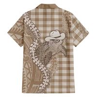 Beige Hawaii Palaka Cowboy Turtle Family Matching Off Shoulder Maxi Dress and Hawaiian Shirt Hawaiian Paniolo Puakenikeni Maile Lei DT05 - Polynesian Pride