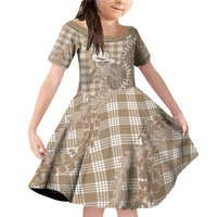 Beige Hawaii Palaka Cowboy Turtle Family Matching Off Shoulder Short Dress and Hawaiian Shirt Hawaiian Paniolo Puakenikeni Maile Lei DT05 Daughter's Dress Beige - Polynesian Pride