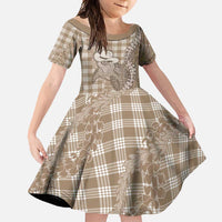 Beige Hawaii Palaka Cowboy Turtle Family Matching Short Sleeve Bodycon Dress and Hawaiian Shirt Hawaiian Paniolo Puakenikeni Maile Lei DT05 Daughter's Dress Beige - Polynesian Pride