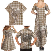 Beige Hawaii Palaka Cowboy Turtle Family Matching Summer Maxi Dress and Hawaiian Shirt Hawaiian Paniolo Puakenikeni Maile Lei DT05 - Polynesian Pride