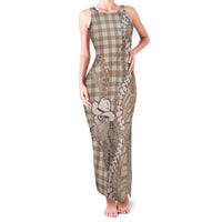 Beige Hawaii Palaka Cowboy Turtle Family Matching Tank Maxi Dress and Hawaiian Shirt Hawaiian Paniolo Puakenikeni Maile Lei DT05 Mom's Dress Beige - Polynesian Pride