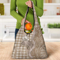 Beige Hawaii Palaka Cowboy Turtle Grocery Bag Hawaiian Paniolo Puakenikeni Maile Lei - Polynesian Pride