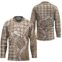 Beige Hawaii Palaka Cowboy Turtle Hockey Jersey Hawaiian Paniolo Puakenikeni Maile Lei - Polynesian Pride