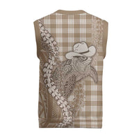 Beige Hawaii Palaka Cowboy Turtle Christmas Knitted V-Neck Vest Hawaiian Paniolo Puakenikeni Maile Lei - Polynesian Pride