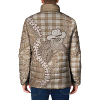 Beige Hawaii Palaka Cowboy Turtle Padded Jacket Hawaiian Paniolo Puakenikeni Maile Lei - Polynesian Pride