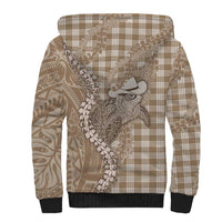 Beige Hawaii Palaka Cowboy Turtle Sherpa Hoodie Hawaiian Paniolo Puakenikeni Maile Lei - Polynesian Pride