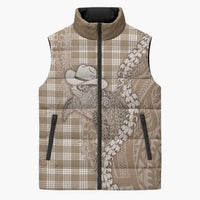 Beige Hawaii Palaka Cowboy Turtle Sleeveless Puffer Jacket Hawaiian Paniolo Puakenikeni Maile Lei - Polynesian Pride