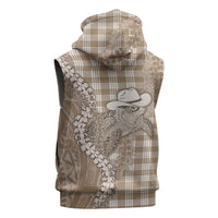 Beige Hawaii Palaka Cowboy Turtle Sleeveless Zip Hoodie Hawaiian Paniolo Puakenikeni Maile Lei DT05