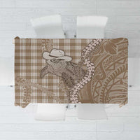 Beige Hawaii Palaka Cowboy Turtle Tablecloth Hawaiian Paniolo Puakenikeni Maile Lei - Polynesian Pride