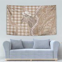 Beige Hawaii Palaka Cowboy Turtle Tapestry Hawaiian Paniolo Puakenikeni Maile Lei - Polynesian Pride