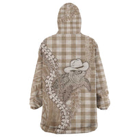 Beige Hawaii Palaka Cowboy Turtle Wearable Blanket Hoodie Hawaiian Paniolo Puakenikeni Maile Lei - Polynesian Pride