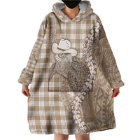 Beige Hawaii Palaka Cowboy Turtle Wearable Blanket Hoodie Hawaiian Paniolo Puakenikeni Maile Lei - Polynesian Pride