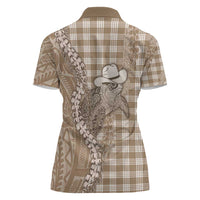Beige Hawaii Palaka Cowboy Turtle Women Polo Shirt Hawaiian Paniolo Puakenikeni Maile Lei DT05 - Polynesian Pride