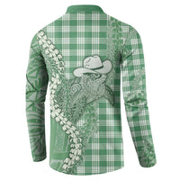 Green Hawaii Palaka Cowboy Turtle Button Sweatshirt Hawaiian Paniolo Puakenikeni Maile Lei - Polynesian Pride