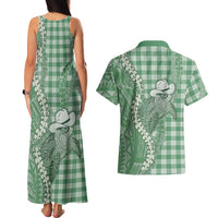 Green Hawaii Palaka Cowboy Turtle Couples Matching Tank Maxi Dress and Hawaiian Shirt Hawaiian Paniolo Puakenikeni Maile Lei DT05 - Polynesian Pride