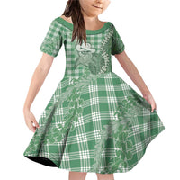 Green Hawaii Palaka Cowboy Turtle Family Matching Off Shoulder Short Dress and Hawaiian Shirt Hawaiian Paniolo Puakenikeni Maile Lei DT05 Daughter's Dress Green - Polynesian Pride