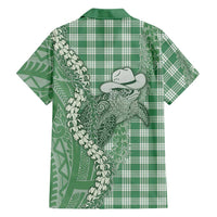 Green Hawaii Palaka Cowboy Turtle Family Matching Puletasi and Hawaiian Shirt Hawaiian Paniolo Puakenikeni Maile Lei DT05 - Polynesian Pride