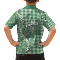 Green Hawaii Palaka Cowboy Turtle Family Matching Short Sleeve Bodycon Dress and Hawaiian Shirt Hawaiian Paniolo Puakenikeni Maile Lei DT05 - Polynesian Pride