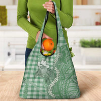 Green Hawaii Palaka Cowboy Turtle Grocery Bag Hawaiian Paniolo Puakenikeni Maile Lei - Polynesian Pride