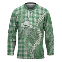 Green Hawaii Palaka Cowboy Turtle Hockey Jersey Hawaiian Paniolo Puakenikeni Maile Lei DT05 Unisex Green - Polynesian Pride