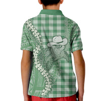 Green Hawaii Palaka Cowboy Turtle Kid Polo Shirt Hawaiian Paniolo Puakenikeni Maile Lei - Polynesian Pride