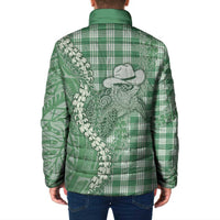 Green Hawaii Palaka Cowboy Turtle Padded Jacket Hawaiian Paniolo Puakenikeni Maile Lei - Polynesian Pride