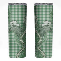 Green Hawaii Palaka Cowboy Turtle Skinny Tumbler Hawaiian Paniolo Puakenikeni Maile Lei - Polynesian Pride