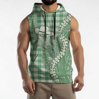 Green Hawaii Palaka Cowboy Turtle Sleeveless Hoodie Hawaiian Paniolo Puakenikeni Maile Lei - Polynesian Pride
