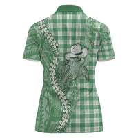Green Hawaii Palaka Cowboy Turtle Women Polo Shirt Hawaiian Paniolo Puakenikeni Maile Lei DT05 - Polynesian Pride