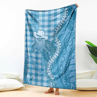 Blue Hawaii Palaka Cowboy Turtle Blanket Hawaiian Paniolo Puakenikeni Maile Lei - Polynesian Pride
