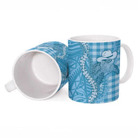 Blue Hawaii Palaka Cowboy Turtle Ceramic Mug Hawaiian Paniolo Puakenikeni Maile Lei - Polynesian Pride