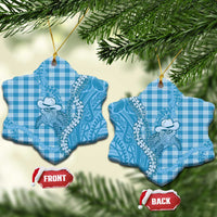 Blue Hawaii Palaka Cowboy Turtle Ceramic Ornament Hawaiian Paniolo Puakenikeni Maile Lei - Polynesian Pride