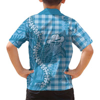 Blue Hawaii Palaka Cowboy Turtle Family Matching Long Sleeve Bodycon Dress and Hawaiian Shirt Hawaiian Paniolo Puakenikeni Maile Lei DT05 - Polynesian Pride