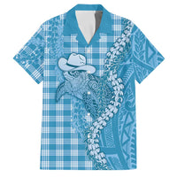 Blue Hawaii Palaka Cowboy Turtle Family Matching Short Sleeve Bodycon Dress and Hawaiian Shirt Hawaiian Paniolo Puakenikeni Maile Lei DT05 Dad's Shirt - Short Sleeve Blue - Polynesian Pride