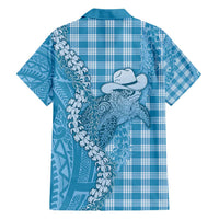 Blue Hawaii Palaka Cowboy Turtle Family Matching Short Sleeve Bodycon Dress and Hawaiian Shirt Hawaiian Paniolo Puakenikeni Maile Lei DT05 - Polynesian Pride