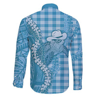 Blue Hawaii Palaka Cowboy Turtle Family Matching Short Sleeve Bodycon Dress and Hawaiian Shirt Hawaiian Paniolo Puakenikeni Maile Lei DT05 - Polynesian Pride