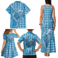 Blue Hawaii Palaka Cowboy Turtle Family Matching Tank Maxi Dress and Hawaiian Shirt Hawaiian Paniolo Puakenikeni Maile Lei DT05 - Polynesian Pride