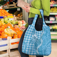 Blue Hawaii Palaka Cowboy Turtle Grocery Bag Hawaiian Paniolo Puakenikeni Maile Lei - Polynesian Pride