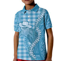 Blue Hawaii Palaka Cowboy Turtle Kid Polo Shirt Hawaiian Paniolo Puakenikeni Maile Lei DT05 Kid Blue - Polynesian Pride