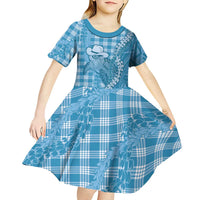Blue Hawaii Palaka Cowboy Turtle Kid Short Sleeve Dress Hawaiian Paniolo Puakenikeni Maile Lei DT05 - Polynesian Pride