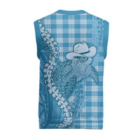 Blue Hawaii Palaka Cowboy Turtle Christmas Knitted V-Neck Vest Hawaiian Paniolo Puakenikeni Maile Lei - Polynesian Pride