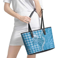 Blue Hawaii Palaka Cowboy Turtle Leather Tote Bag Hawaiian Paniolo Puakenikeni Maile Lei - Polynesian Pride