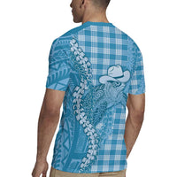 Blue Hawaii Palaka Cowboy Turtle Rugby Jersey Hawaiian Paniolo Puakenikeni Maile Lei - Polynesian Pride