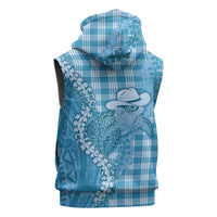 Blue Hawaii Palaka Cowboy Turtle Sleeveless Zip Hoodie Hawaiian Paniolo Puakenikeni Maile Lei - Polynesian Pride