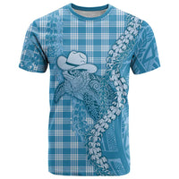Blue Hawaii Palaka Cowboy Turtle T Shirt Hawaiian Paniolo Puakenikeni Maile Lei DT05 Blue - Polynesian Pride