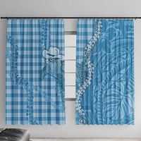 Blue Hawaii Palaka Cowboy Turtle Window Curtain Hawaiian Paniolo Puakenikeni Maile Lei - Polynesian Pride