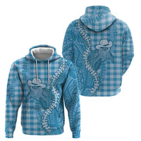 Blue Hawaii Palaka Cowboy Turtle Zip Hoodie Hawaiian Paniolo Puakenikeni Maile Lei - Polynesian Pride