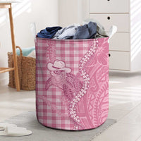 Pink Hawaii Palaka Cowboy Turtle Laundry Basket Hawaiian Paniolo Puakenikeni Maile Lei - Polynesian Pride