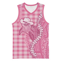 Pink Hawaii Palaka Cowboy Turtle Basketball Jersey Hawaiian Paniolo Puakenikeni Maile Lei - Polynesian Pride