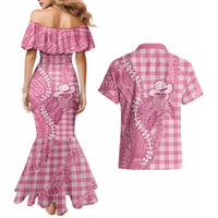 Pink Hawaii Palaka Cowboy Turtle Couples Matching Mermaid Dress and Hawaiian Shirt Hawaiian Paniolo Puakenikeni Maile Lei DT05 - Polynesian Pride